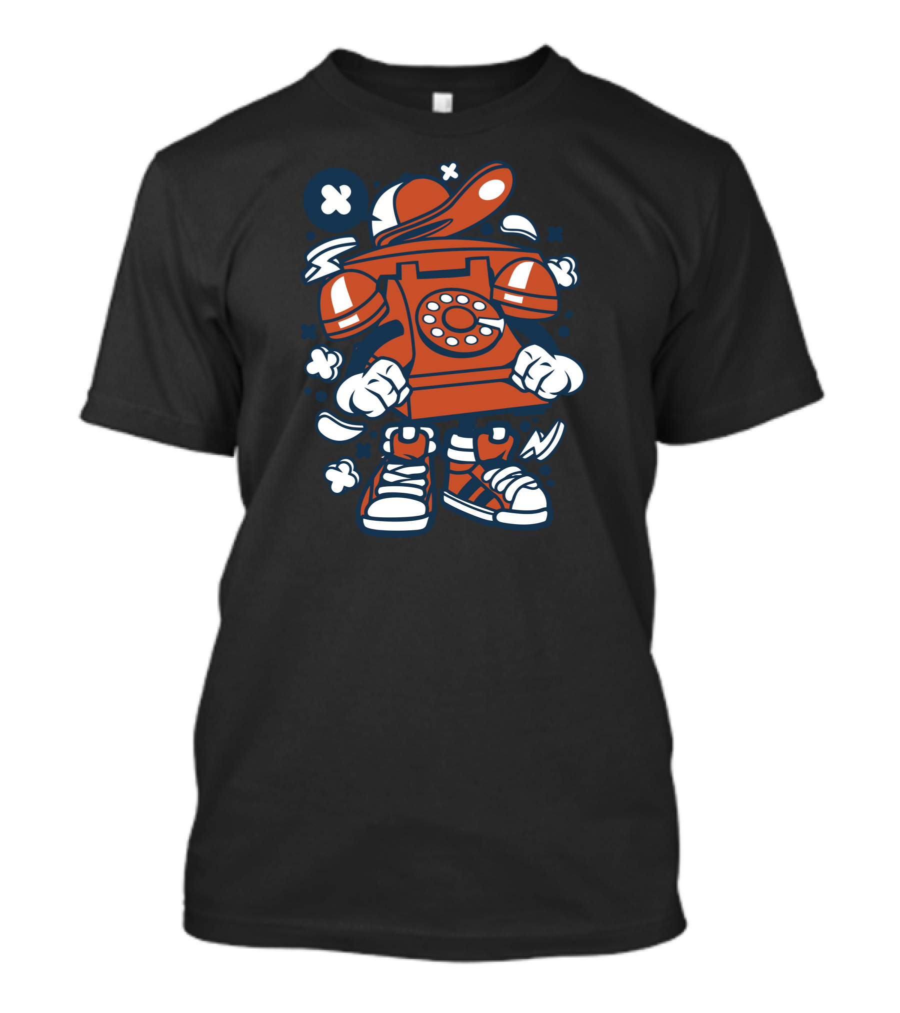Retro Cartoon Rotary Telephone Character With Sneakers And Cap T-Shirt
