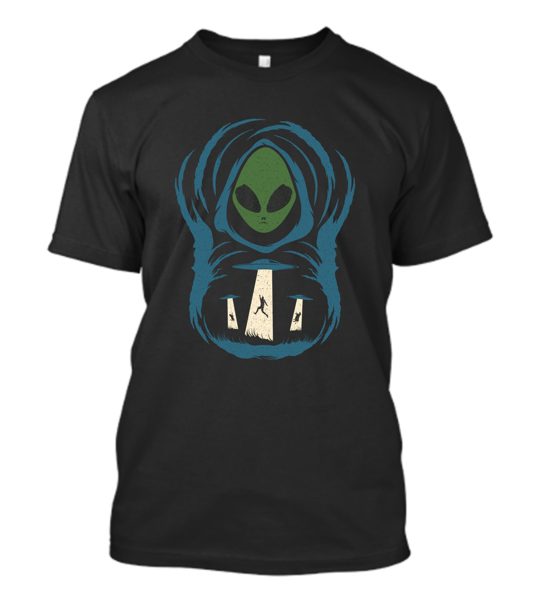 Alien Abduction With UFO And Hooded Figure In Field Scene T-Shirt