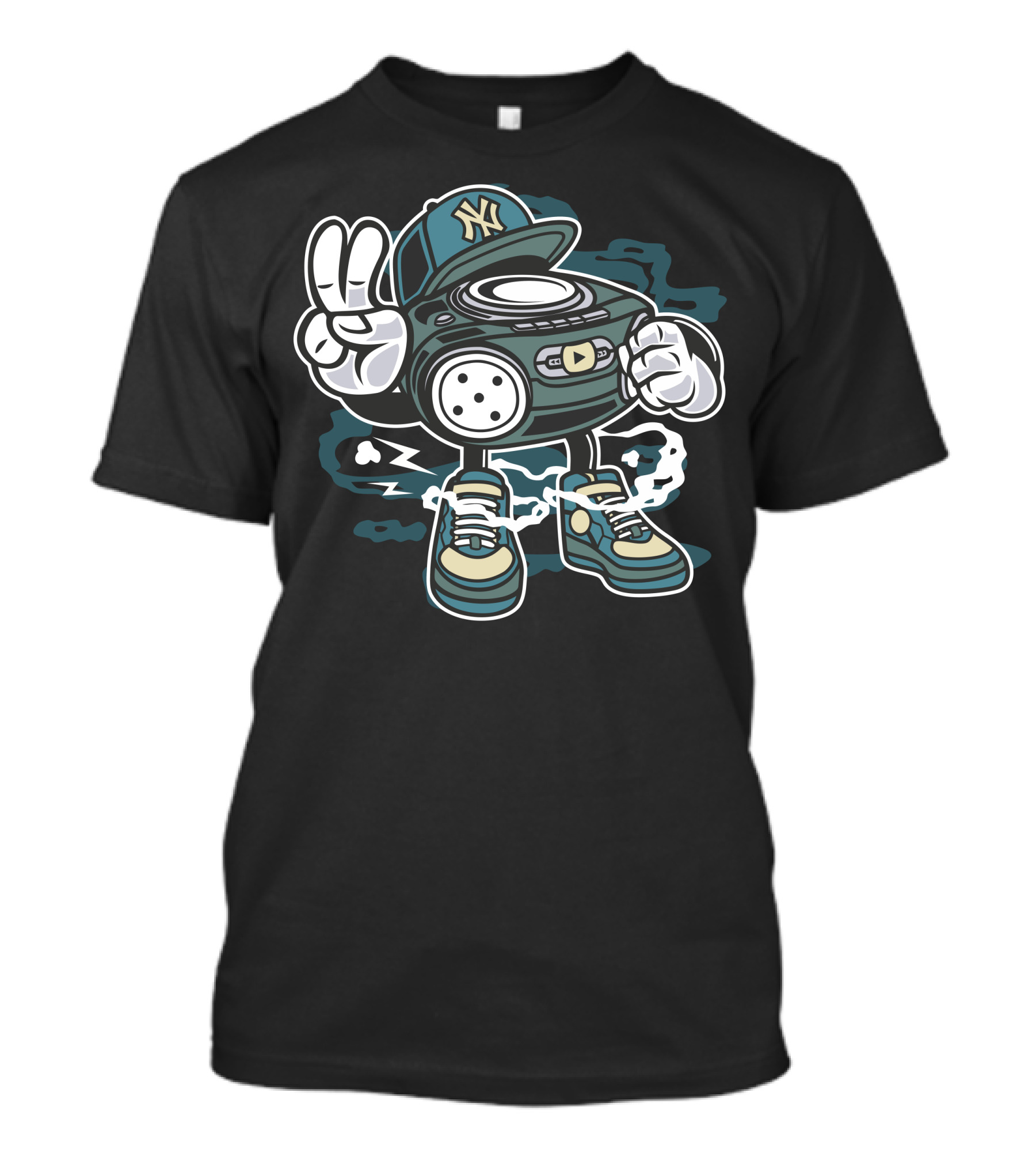 The Beat Hip Hop Radio NYC Style Boombox Character Sneakers Peace Sign T-Shirt