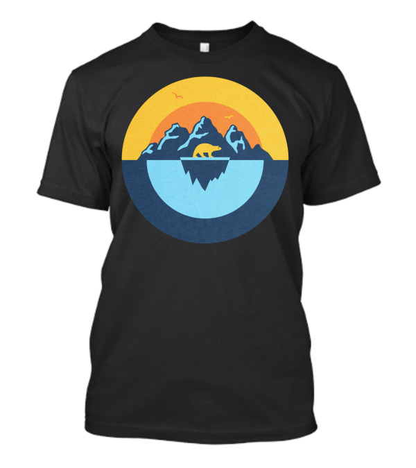 Polar Bear On Melting Iceberg Against Mountain Sunset Circle T-Shirt