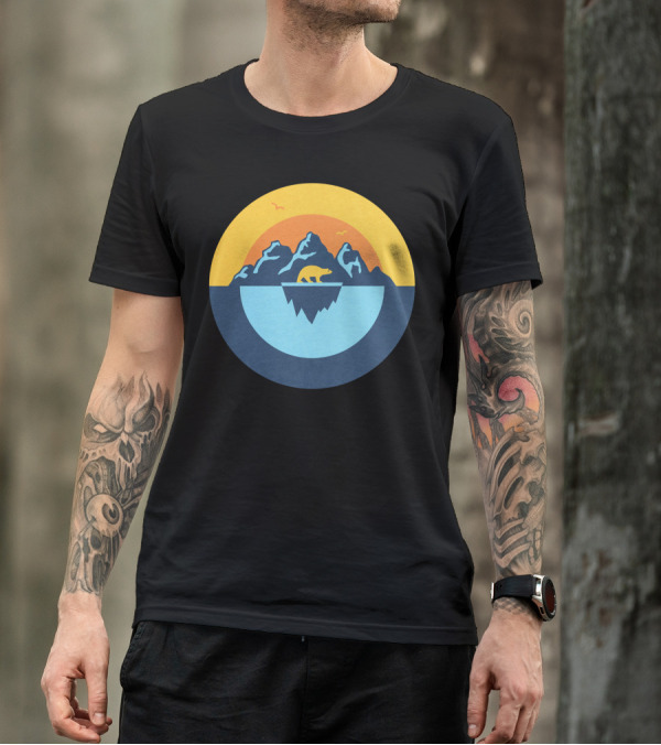 Polar Bear On Melting Iceberg Against Mountain Sunset Circle T-Shirt