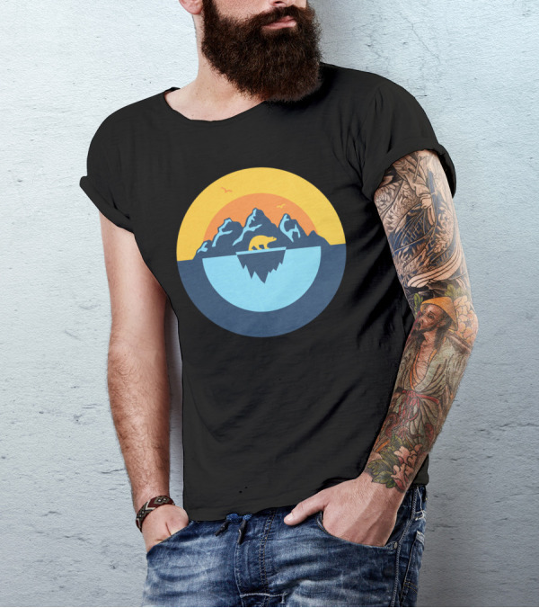 Polar Bear On Melting Iceberg Against Mountain Sunset Circle T-Shirt