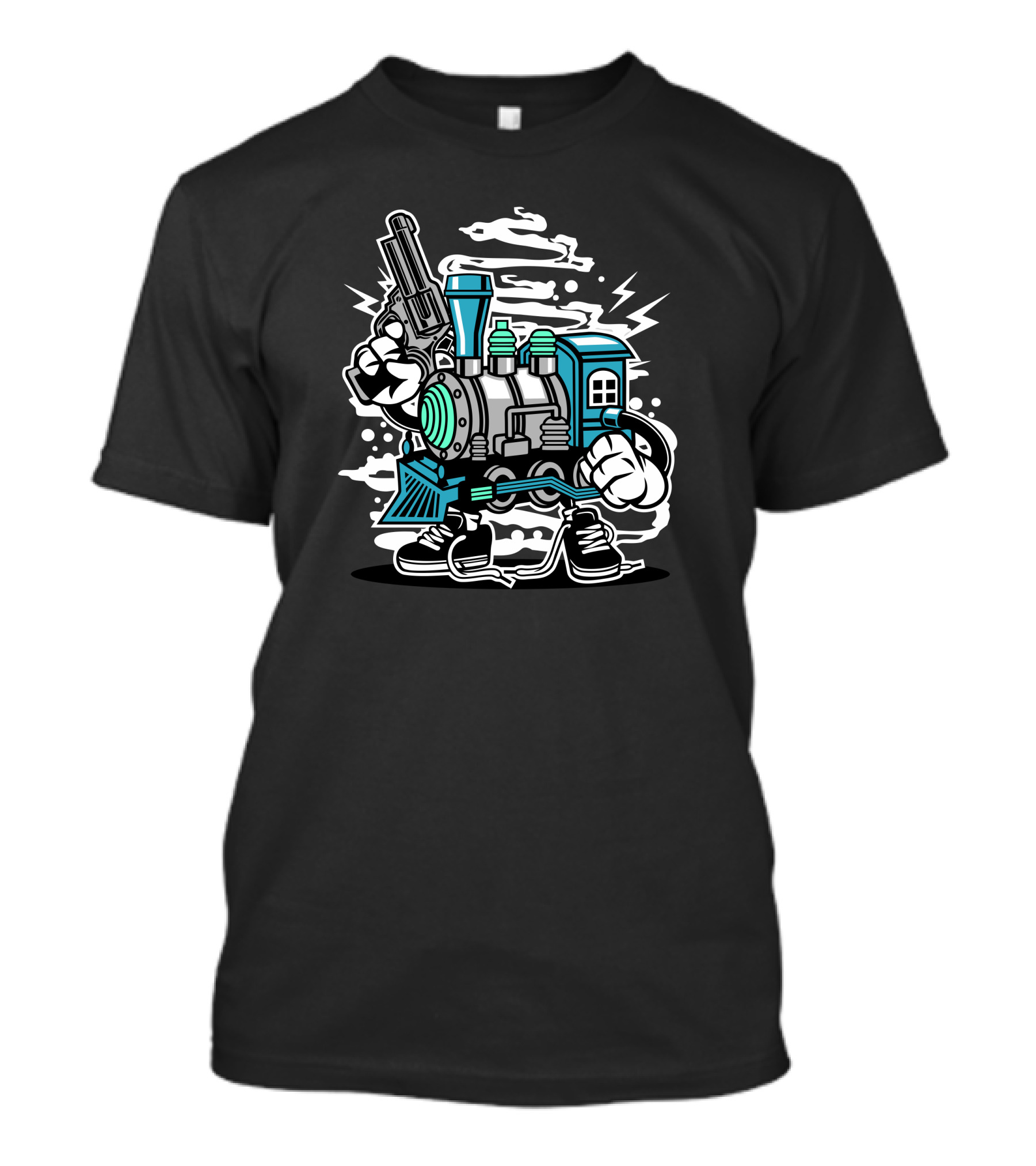 Train Killer Cartoon Train With Gun And Sneakers T-Shirt