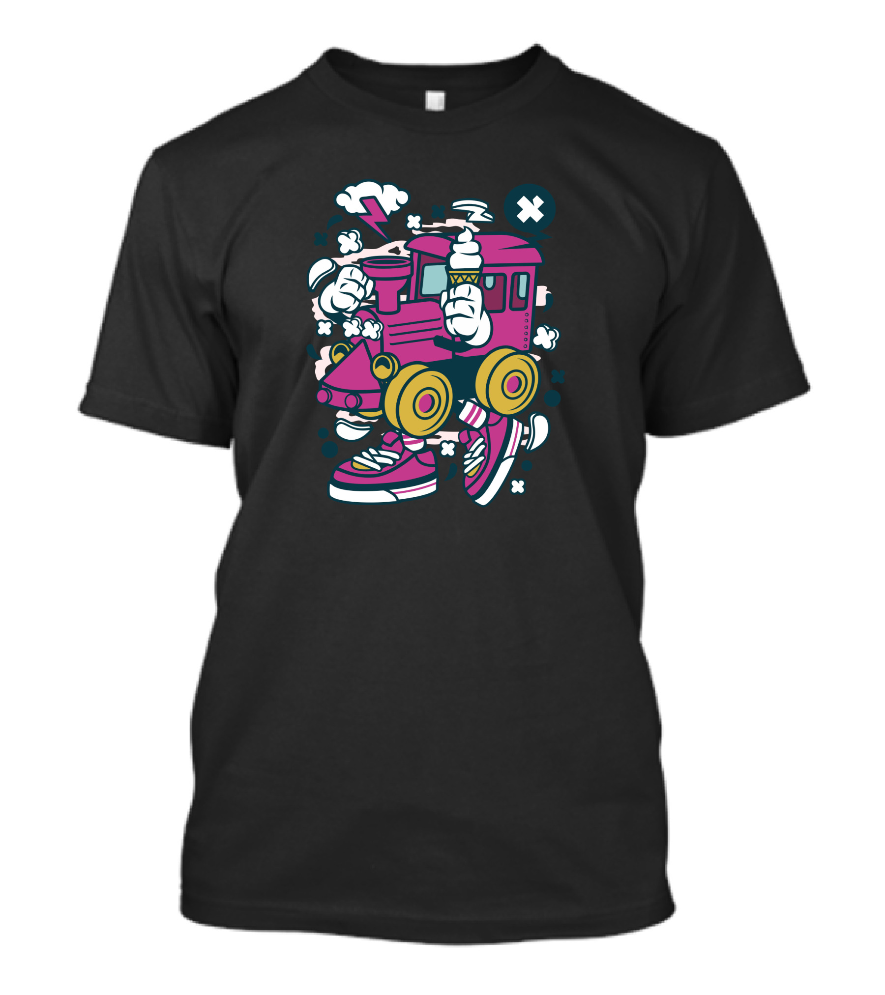Pink Cartoon Roller Skating Train With Ice Cream T-Shirt