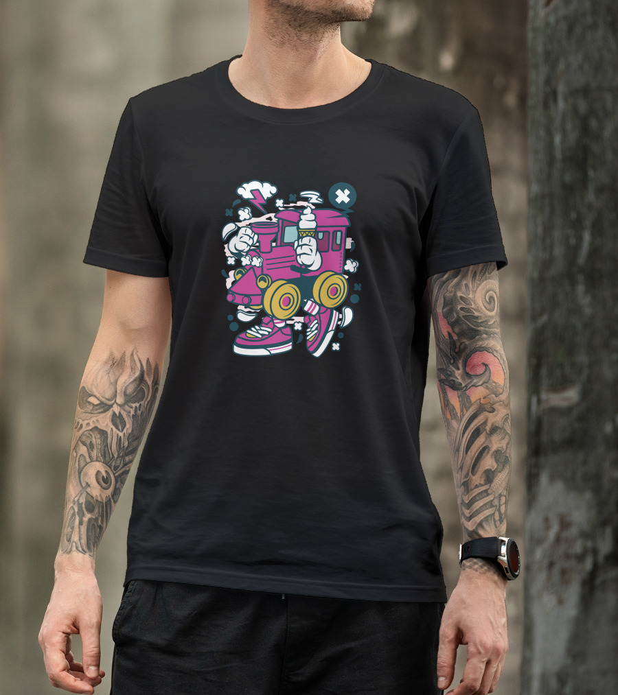 Pink Cartoon Roller Skating Train With Ice Cream T-Shirt