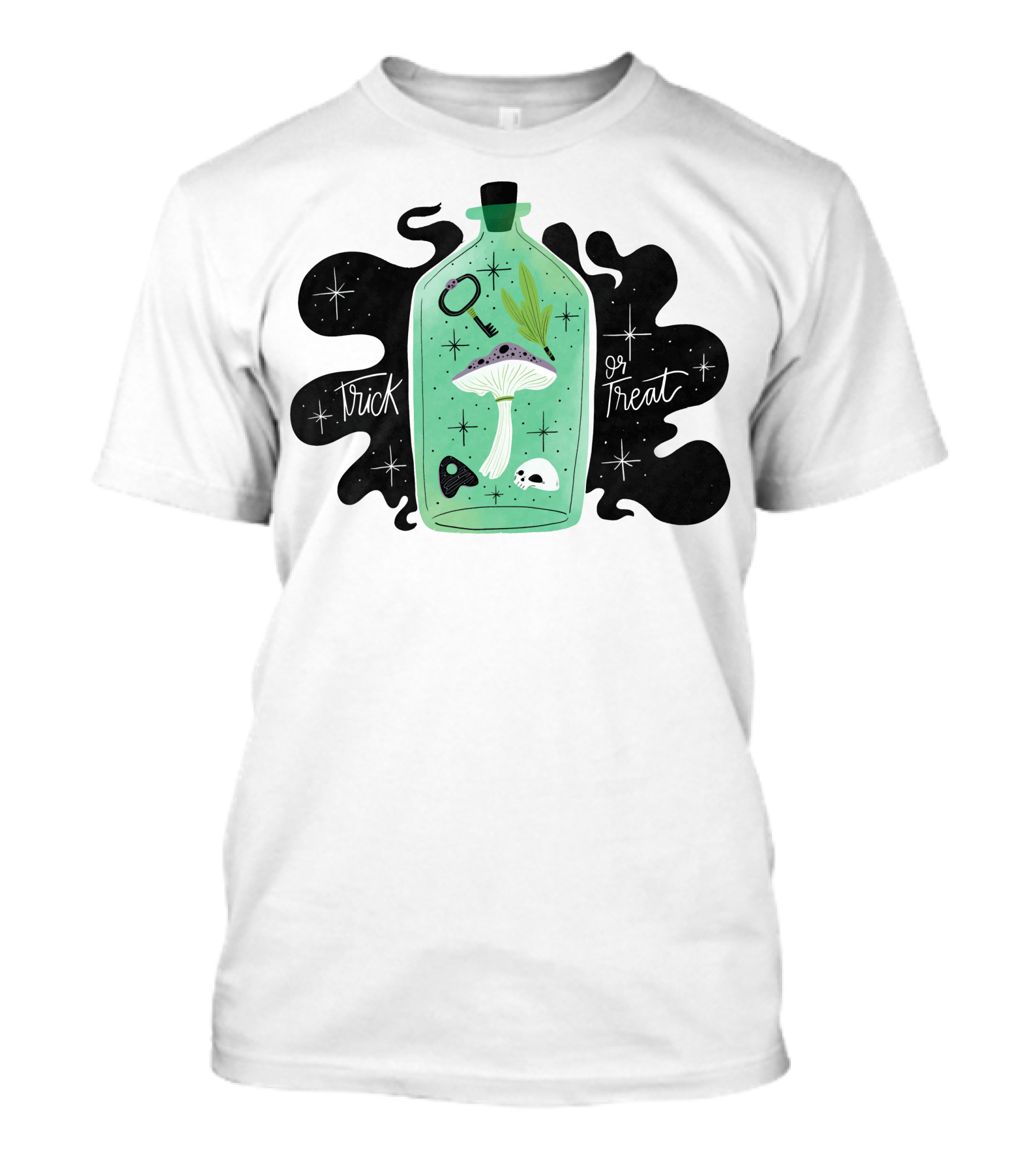 Trick Or Treat Mushroom Potion Bottle With Skulls And Stars T-Shirt