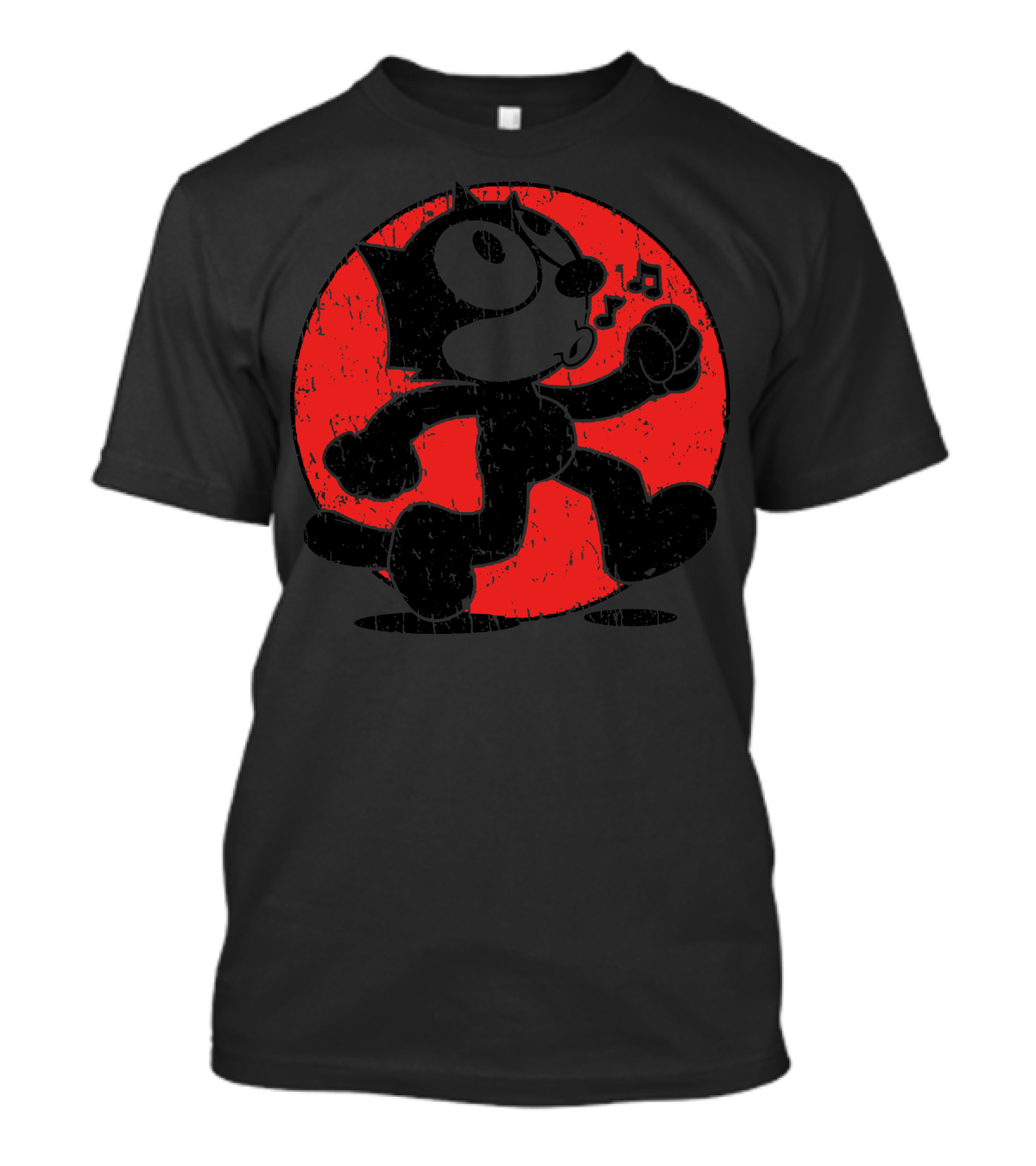 Vintage Felix The Cat Retro Red Circle Walking Tune T-Shirt