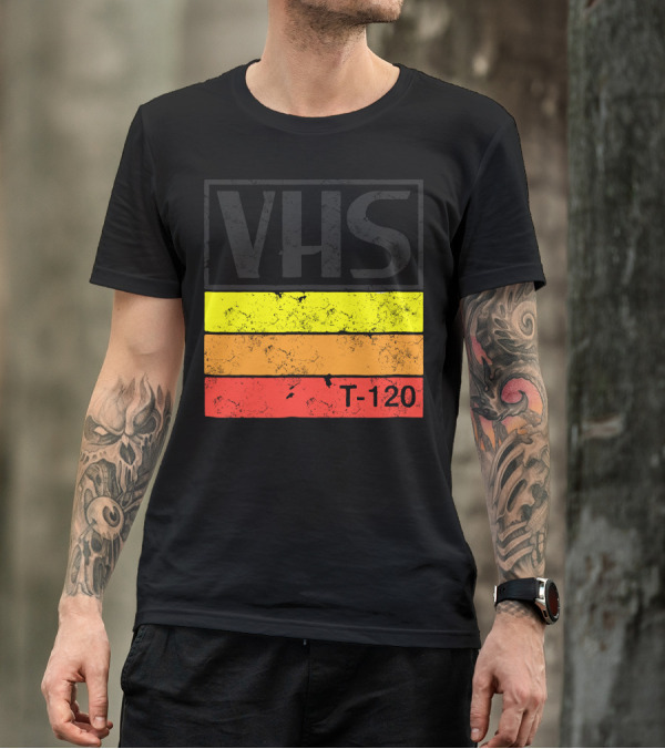 VHS Retro T-120 Striped Vintage T-Shirt