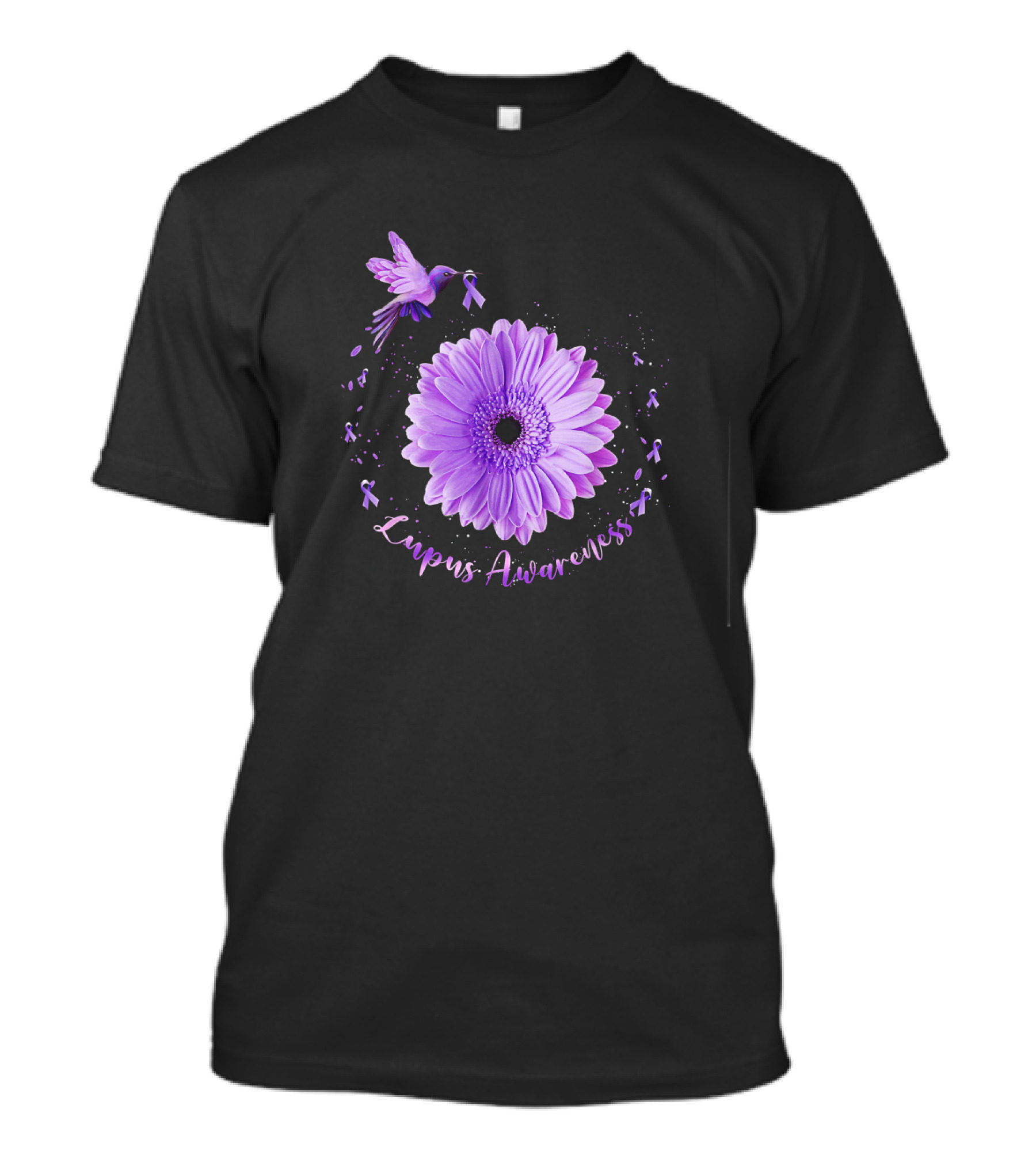 Lupus Awareness Hummingbird Purple Sunflower T-Shirt