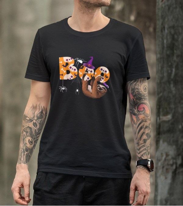 Boo Halloween Sloth Witch Hat Spider Bat Skull Bones T-Shirt