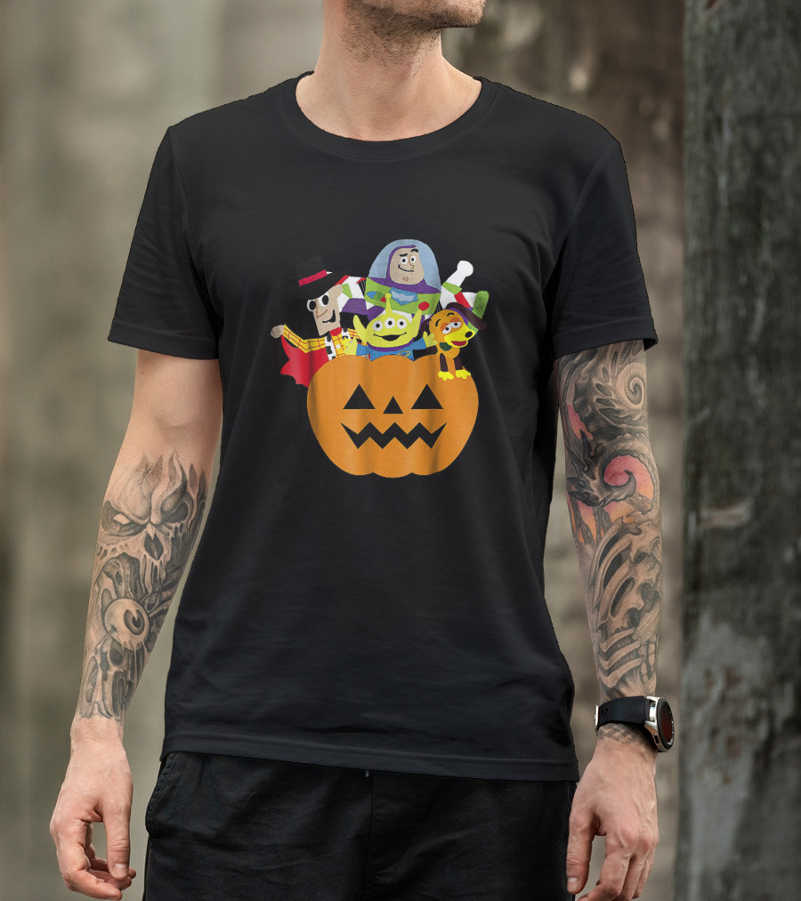 Toy Story Woody Buzz Halloween Pumpkin Green Alien T-Shirt