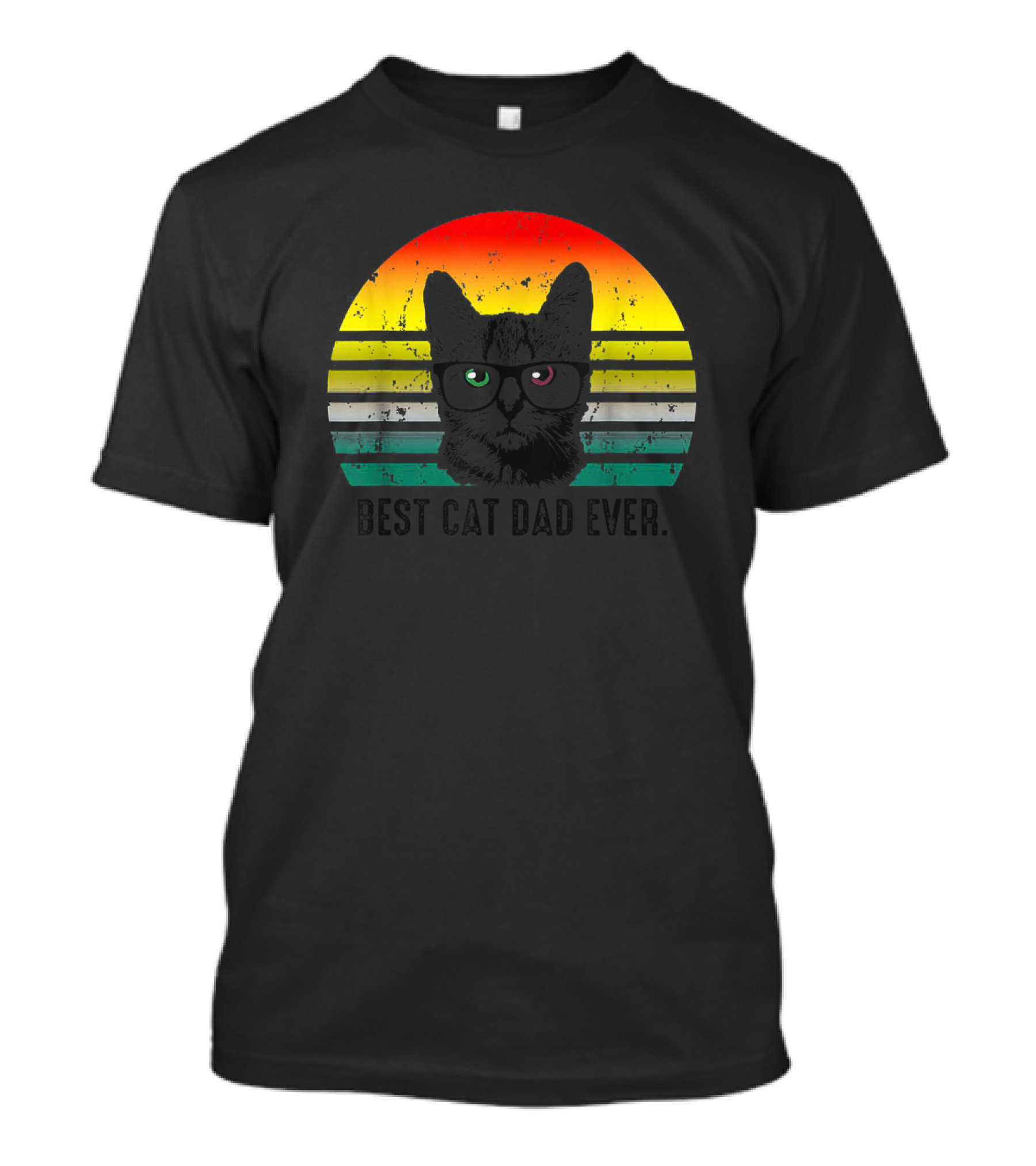 Vintage Retro Best Cat Dad Ever With Hipster Cat In Glasses And Sunset Background T-Shirt