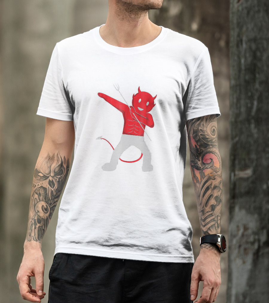 Dabbing Devil Halloween Dab Unny - Red Cartoon Devil Character With Tail And Horns In Popular Dance Pose T-Shirt
