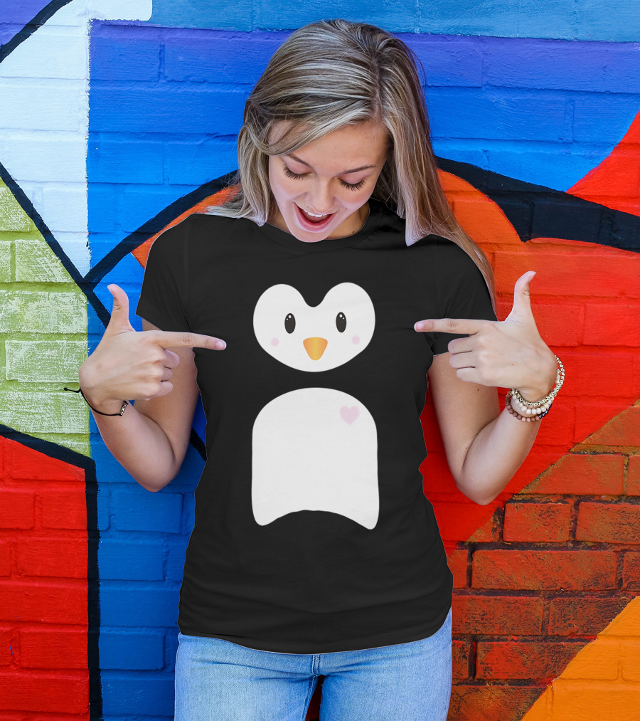 Cute Penguin Face With Heart-Shaped Body T-Shirt