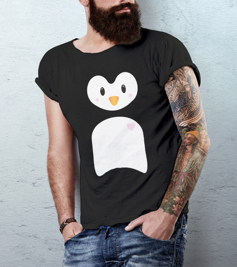 Cute Penguin Face With Heart-Shaped Body T-Shirt