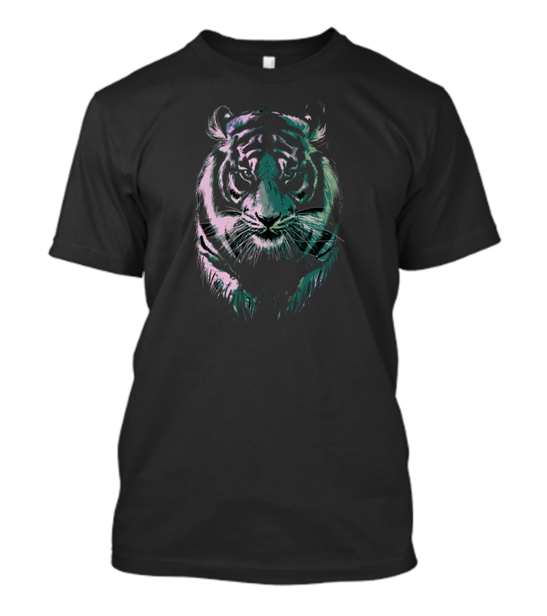 Fierce Black Tiger With Teal And Purple Accents T-Shirt
