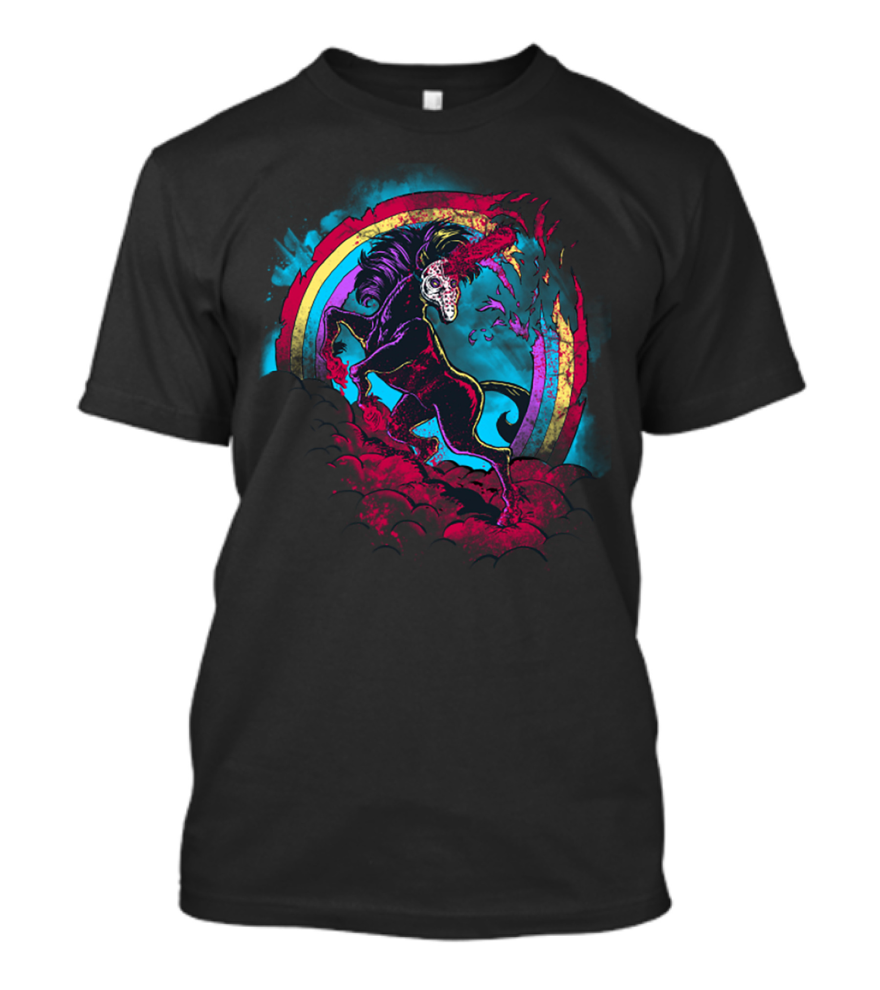Dark Unicorn In Mask With Rainbow And Bats T-Shirt