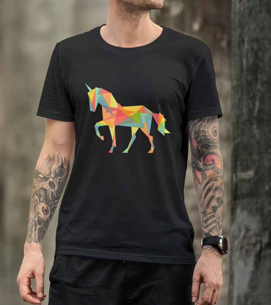 Colorful Geometric Pattern Unicorn Fractal T-Shirt