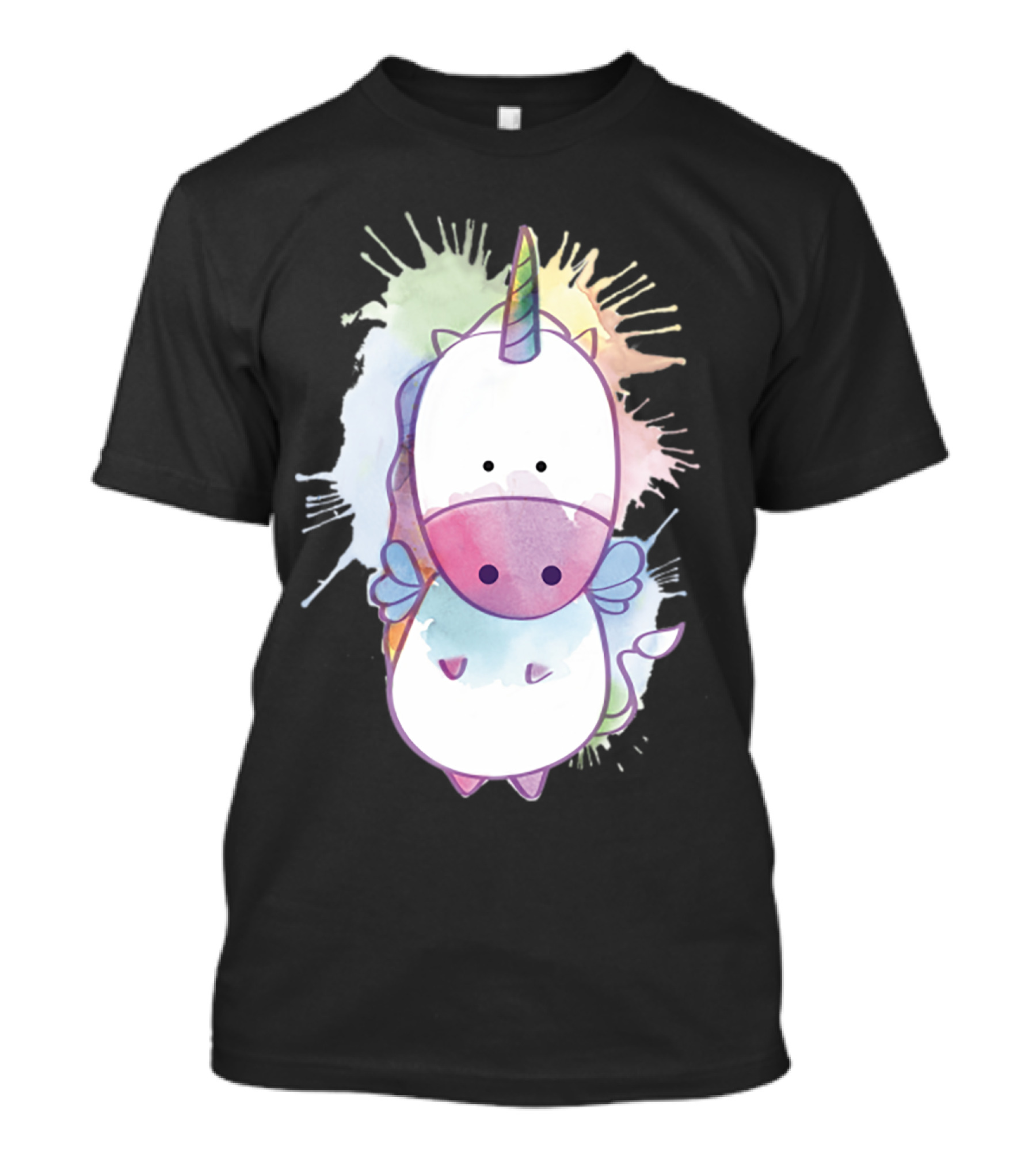 Whimsical Watercolor Pastel Unicorn With Colorful Splash Background T-Shirt