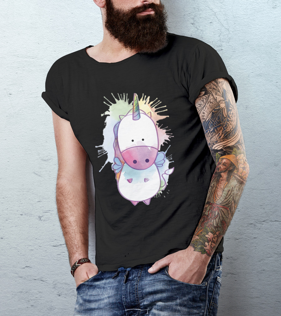 Whimsical Watercolor Pastel Unicorn With Colorful Splash Background T-Shirt