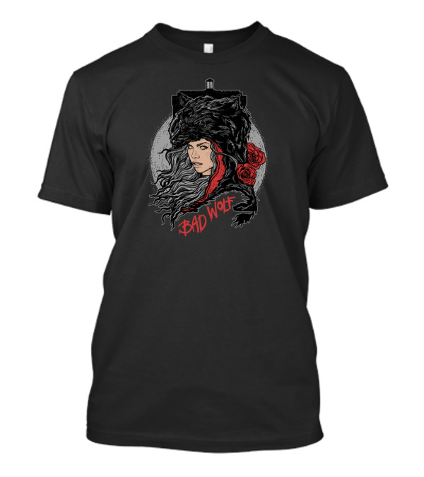 Bad Wolf Red Roses Wolf Head Dark TARDIS T-Shirt