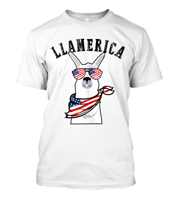 LLAMERICA Llama 4th Of July American Flag Sunglasses Scarf T-Shirt