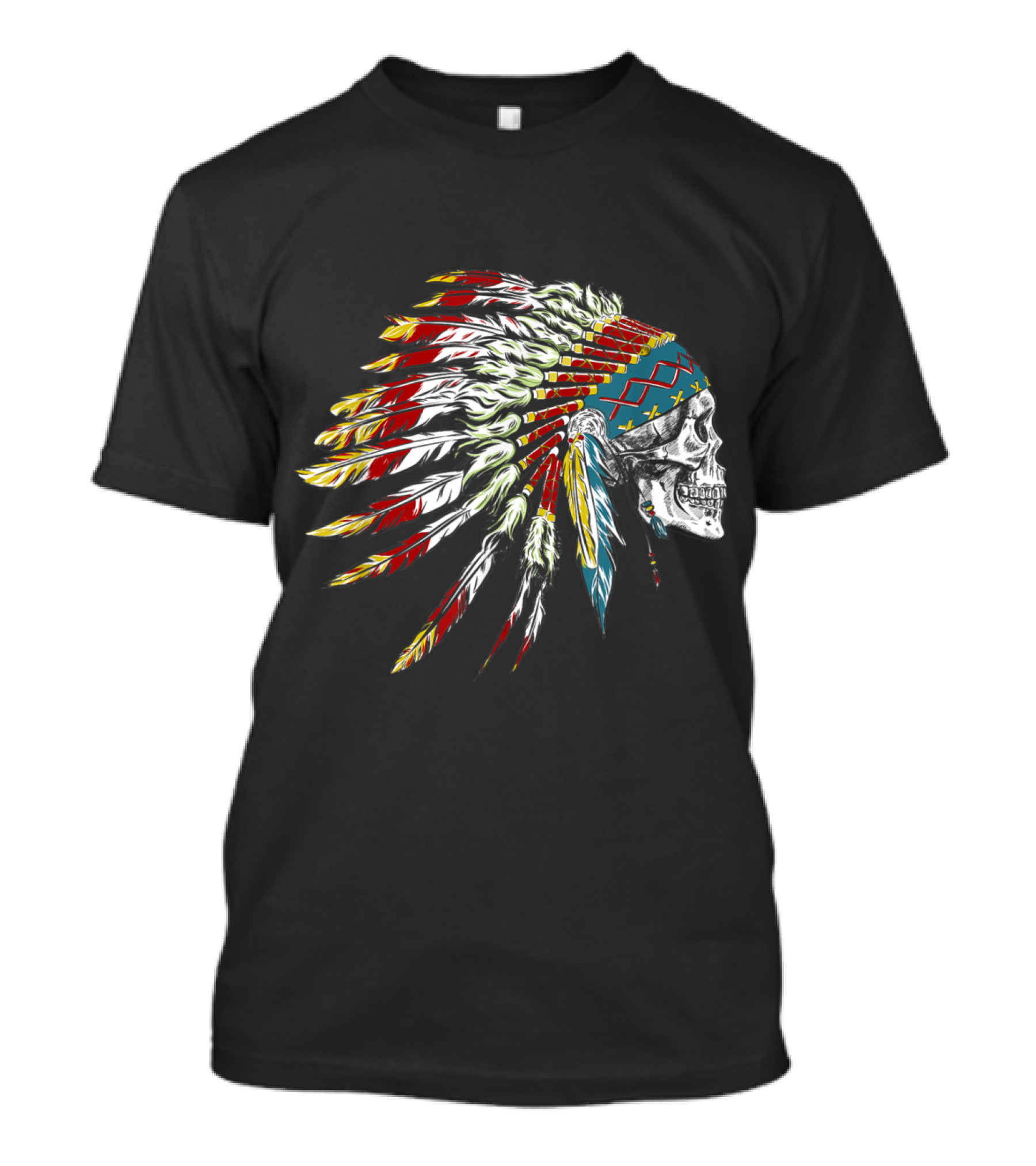 Skull Native American Chief Eagle Feather Headdress Vintage T-Shirt