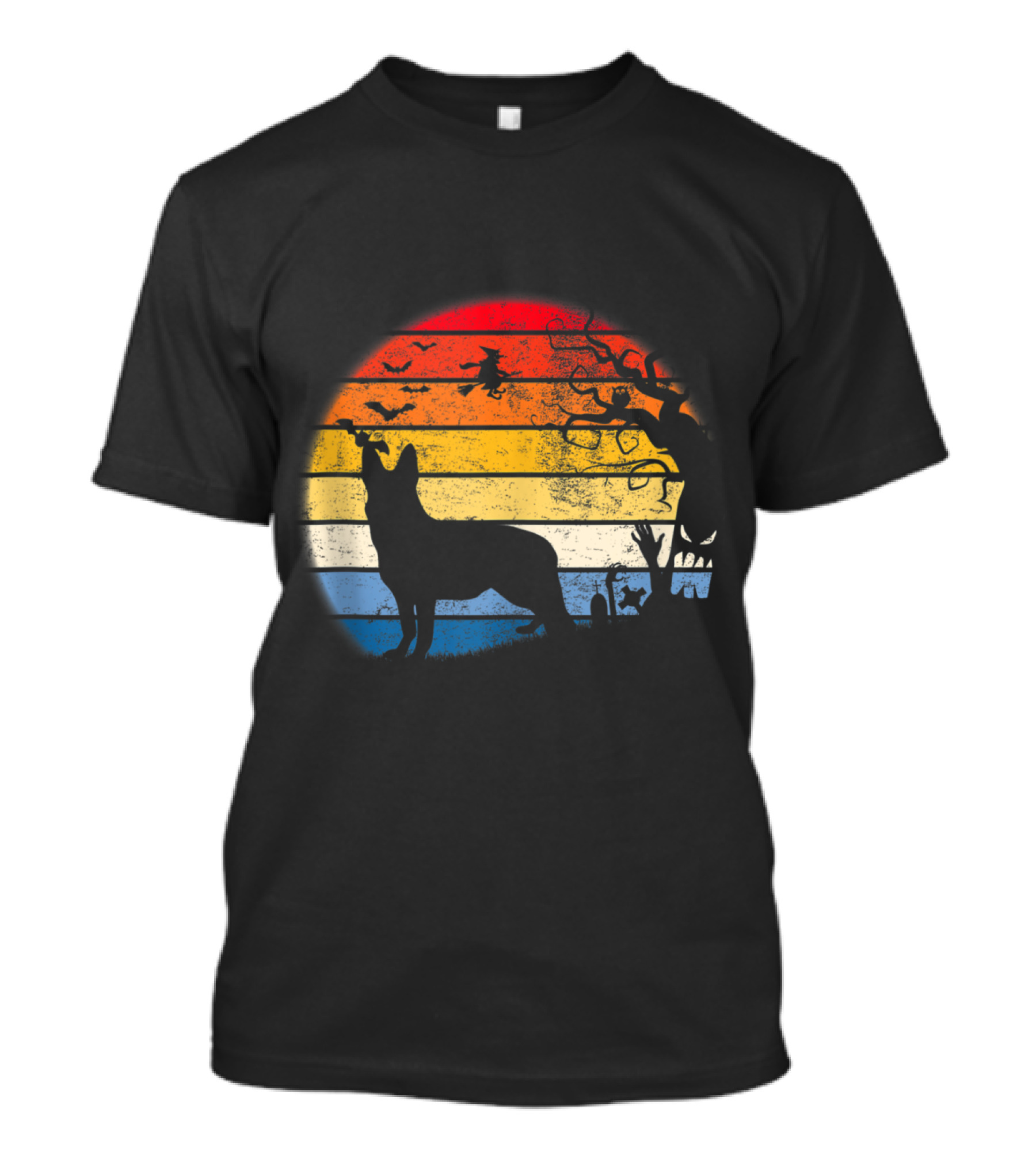 German Shepherd Sunset Halloween Scene T-Shirt