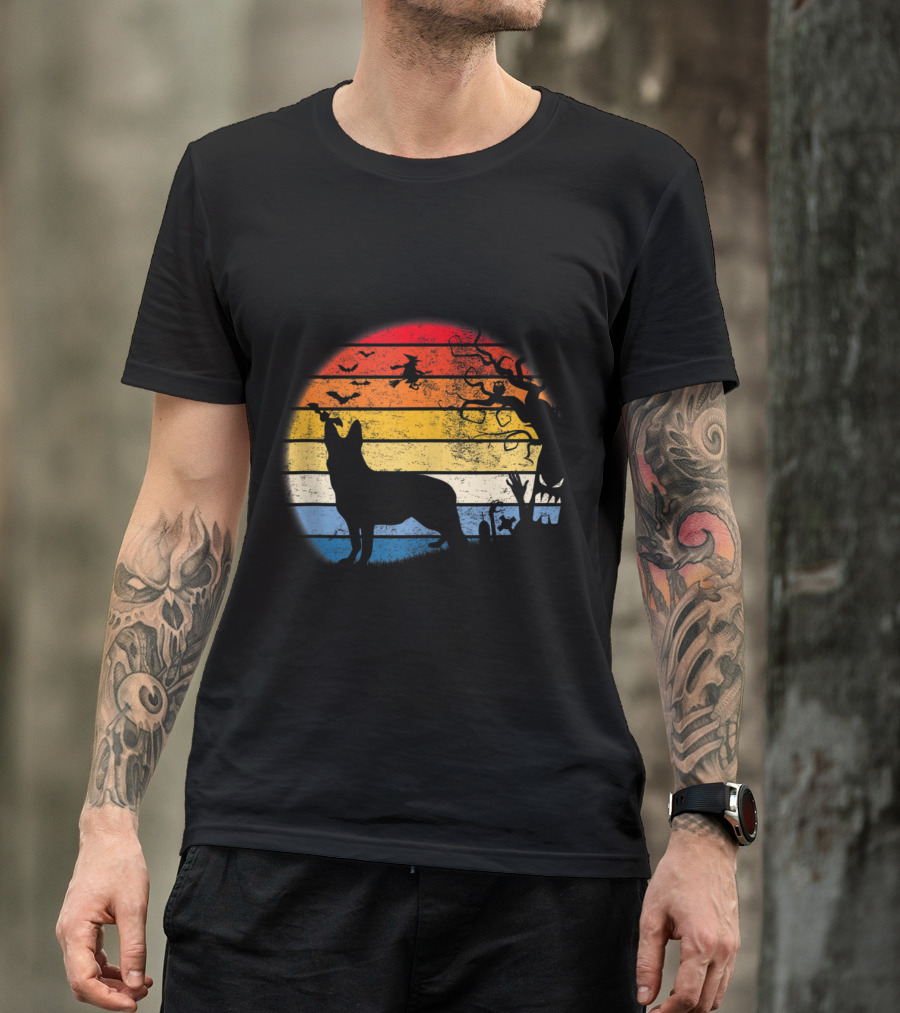 German Shepherd Sunset Halloween Scene T-Shirt