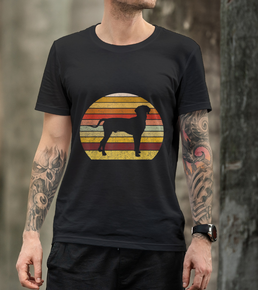 Great Dane Vintage Dog Silhouette 70s 80s Retro Sunset Stripes T-Shirt