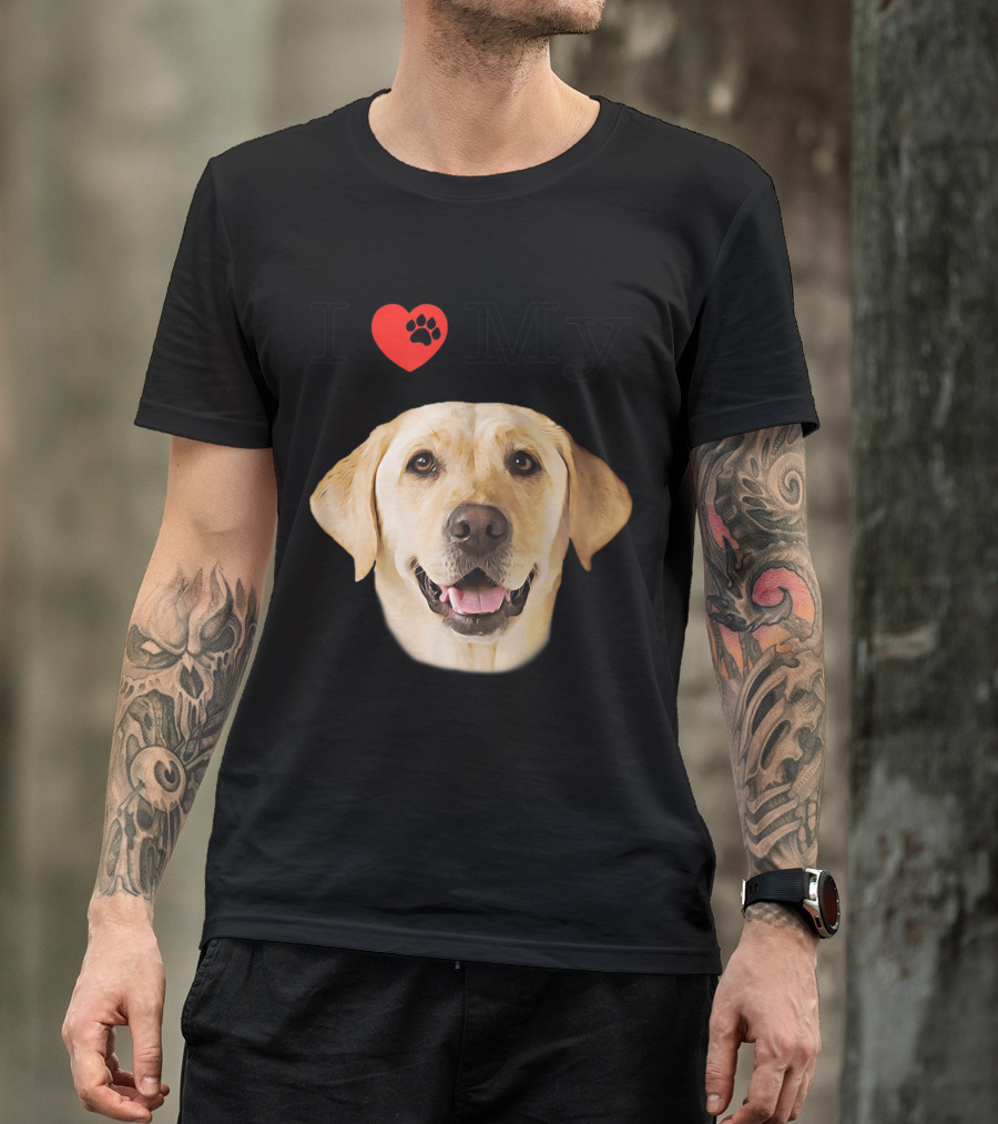 I Love My Yellow Lab Portrait Labrador Face Heart Paw T-Shirt