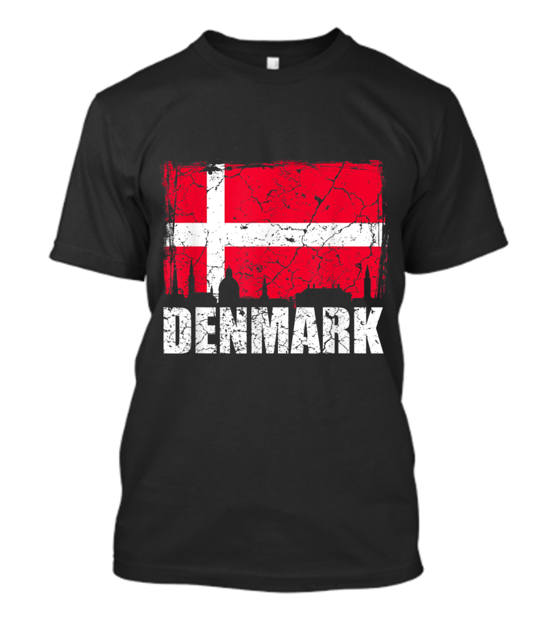Denmark Flag With City Silhouette And Textured T-Shirt