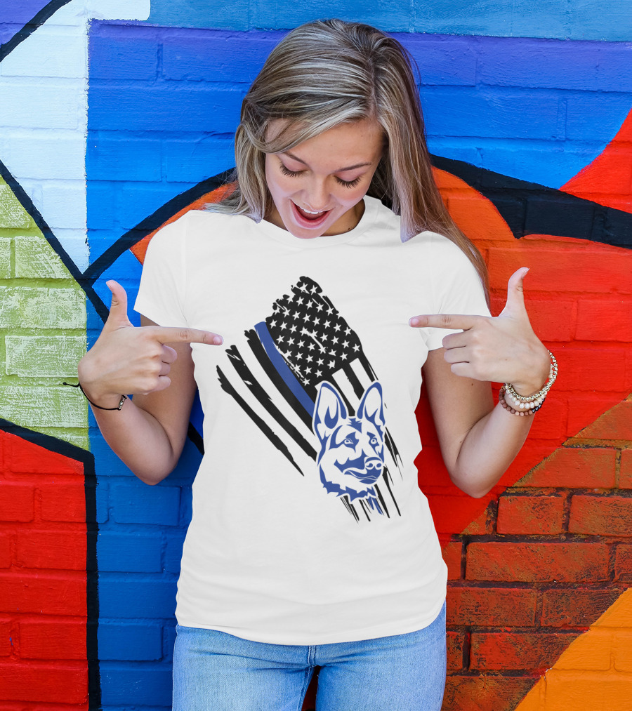 K9 Thin Blue Line German Shepherd American Flag Police T-Shirt