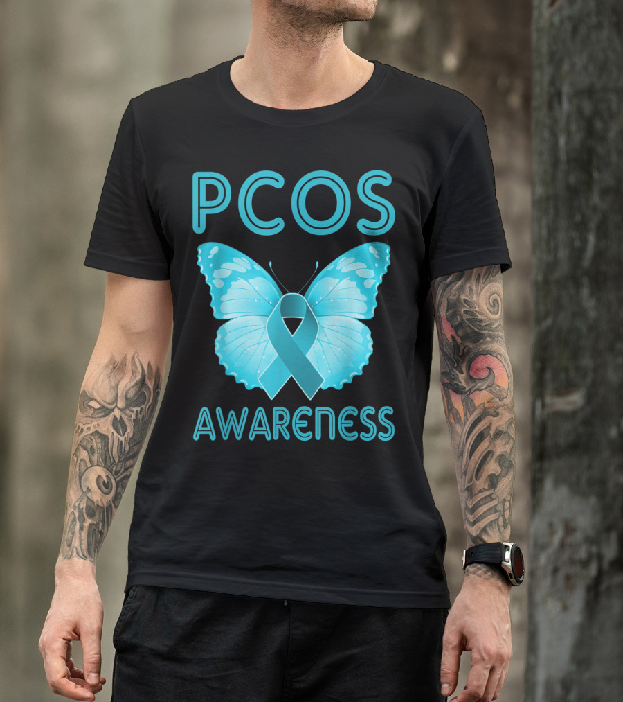 PCOS Awareness Butterfly Teal Ribbon Polycystic Ovary Syndrome T-Shirt