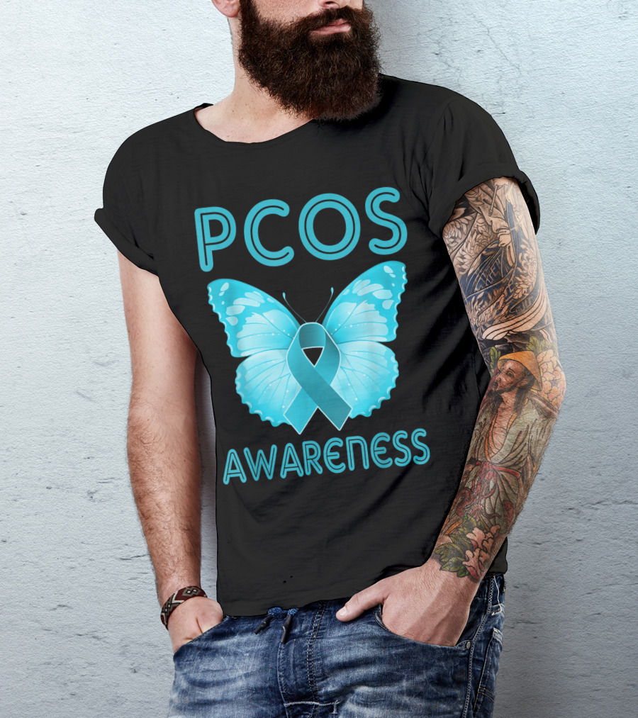 PCOS Awareness Butterfly Teal Ribbon Polycystic Ovary Syndrome T-Shirt