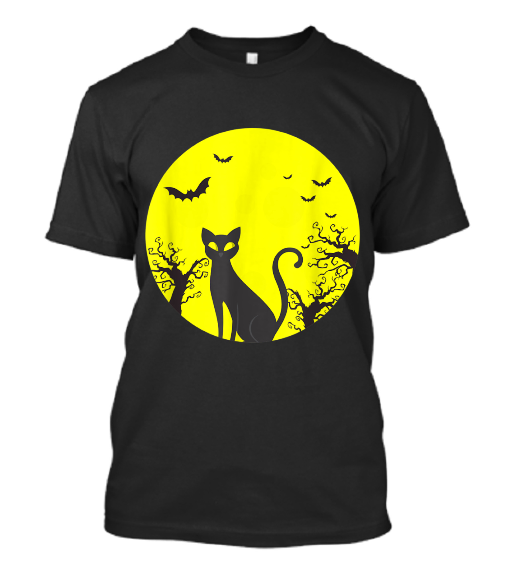 Halloween Cat Lover Moonlit Silhouette With Bats T-Shirt