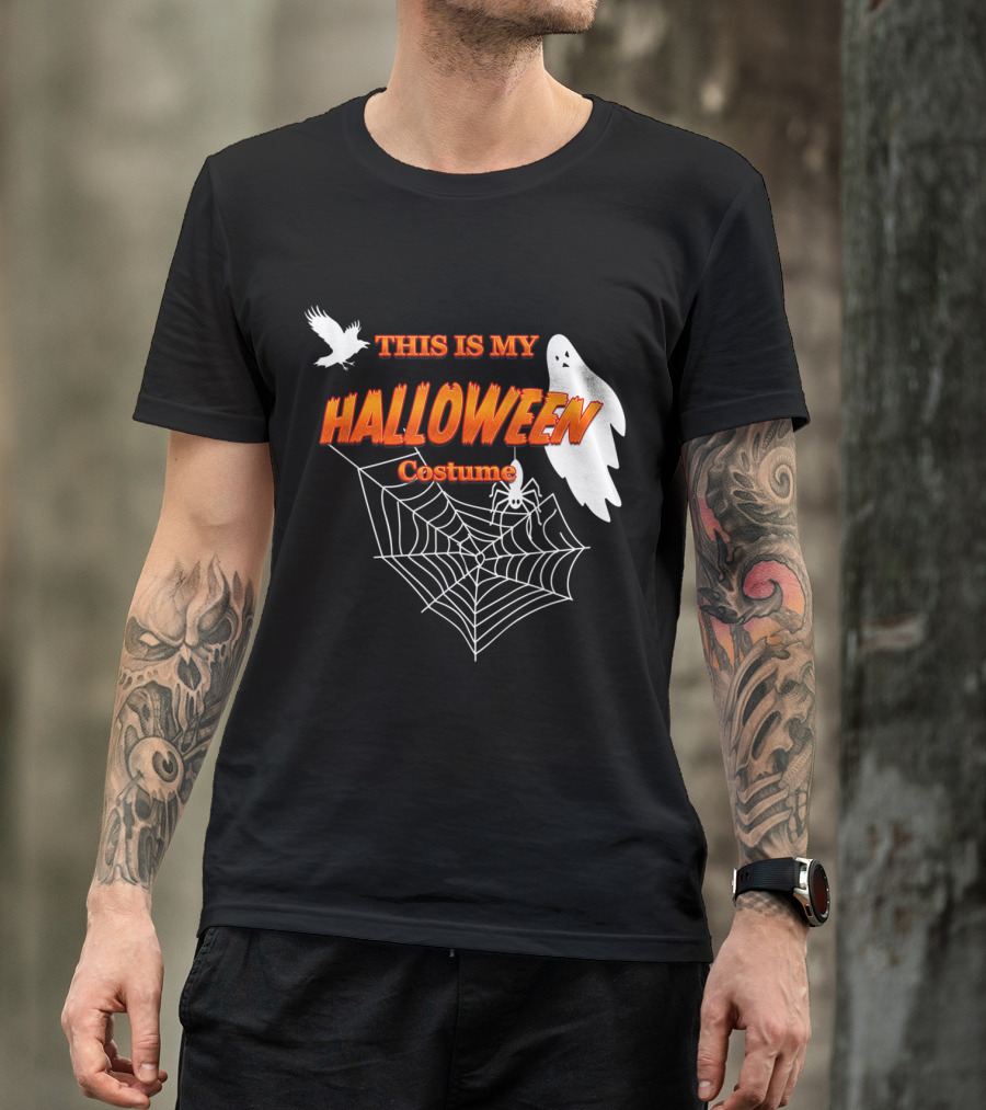 This Is My Halloween Costume Funny Sarcastic Ghost Spiderweb Raven T-Shirt