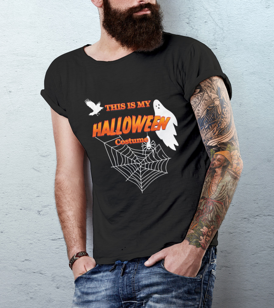 This Is My Halloween Costume Funny Sarcastic Ghost Spiderweb Raven T-Shirt