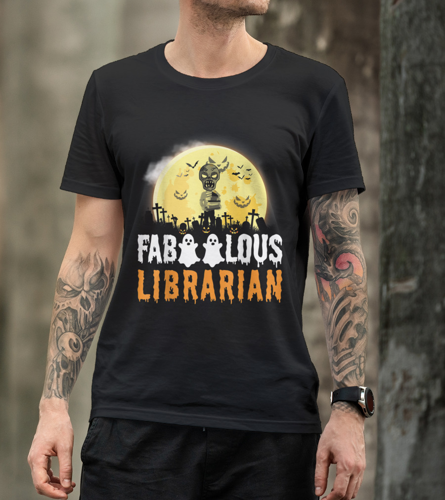 Faboolous Librarian Ghosts And Graveyard Full Moon T-Shirt