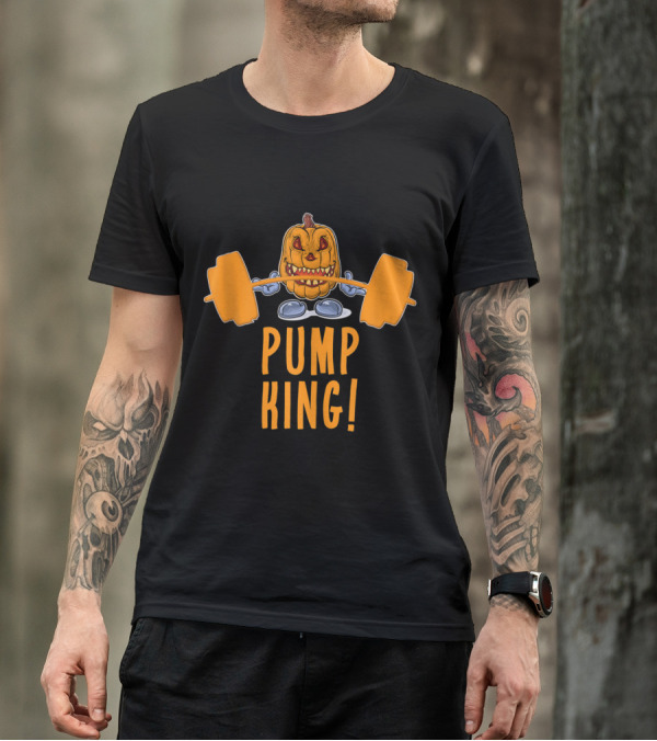 Pump King Halloween Weightlifting Pumpkin Gym Workout T-Shirt