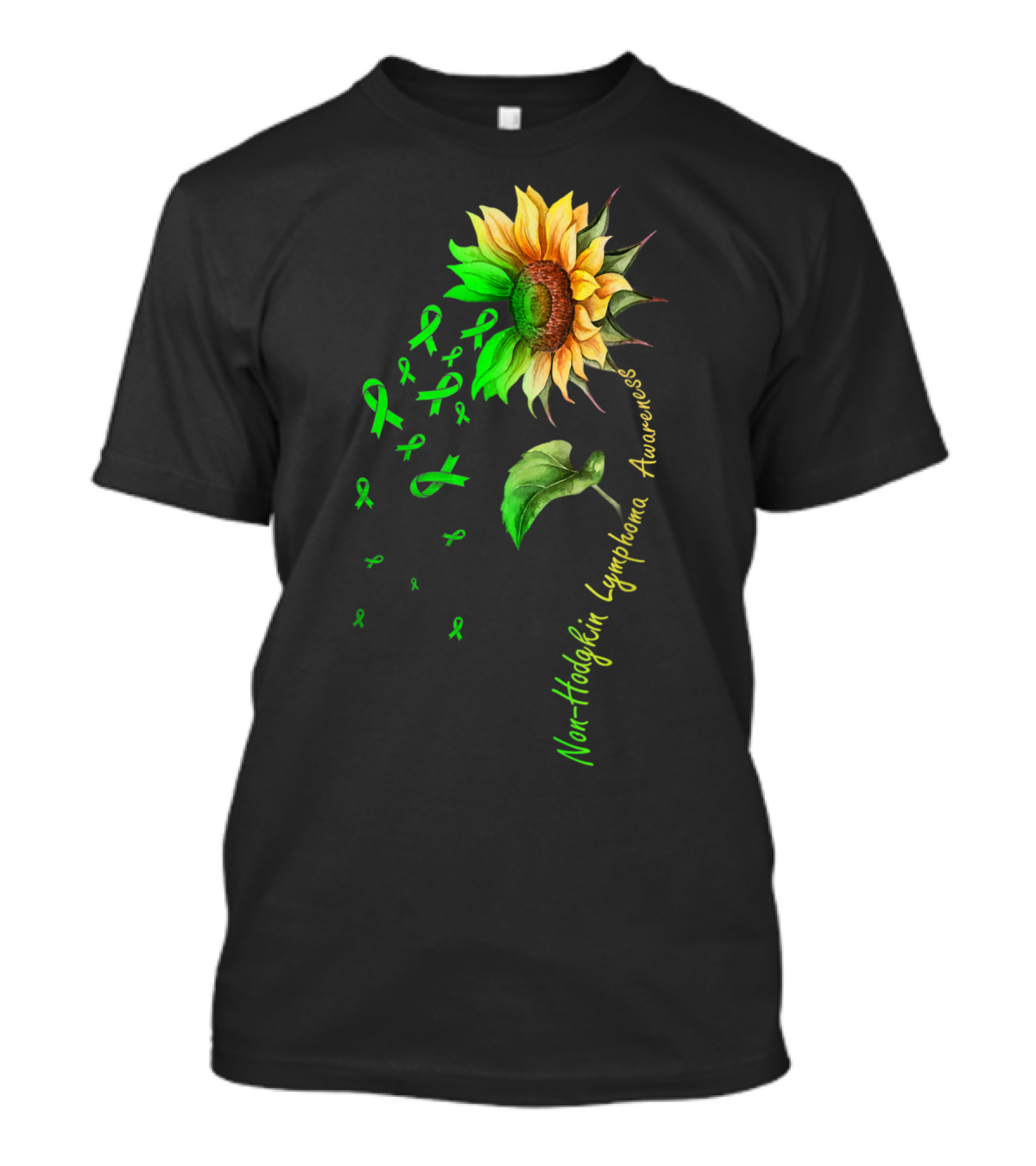 Non-Hodgkin Lymphoma Awareness Sunflower With Green Ribbons T-Shirt