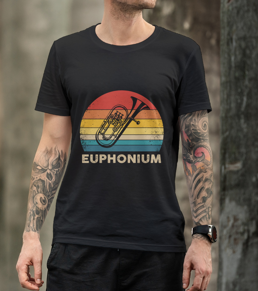 Vintage Euphonium Retro Sunset Stripes T-Shirt