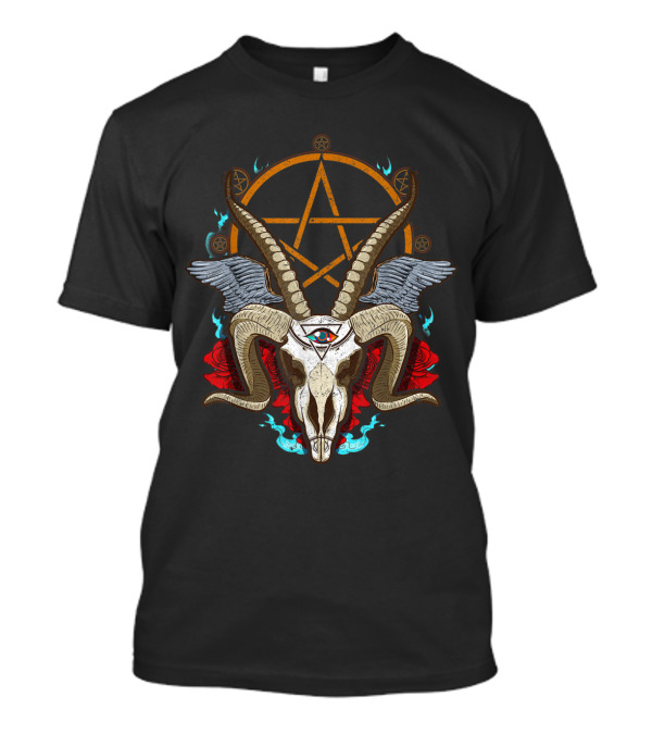 Baphomet Satanic Goat Ram Head With Lucifer Eye And Pentagram T-Shirt