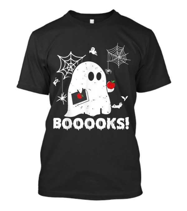 BOOOOKS Ghost Teacher Spider Webs And Apples T-Shirt