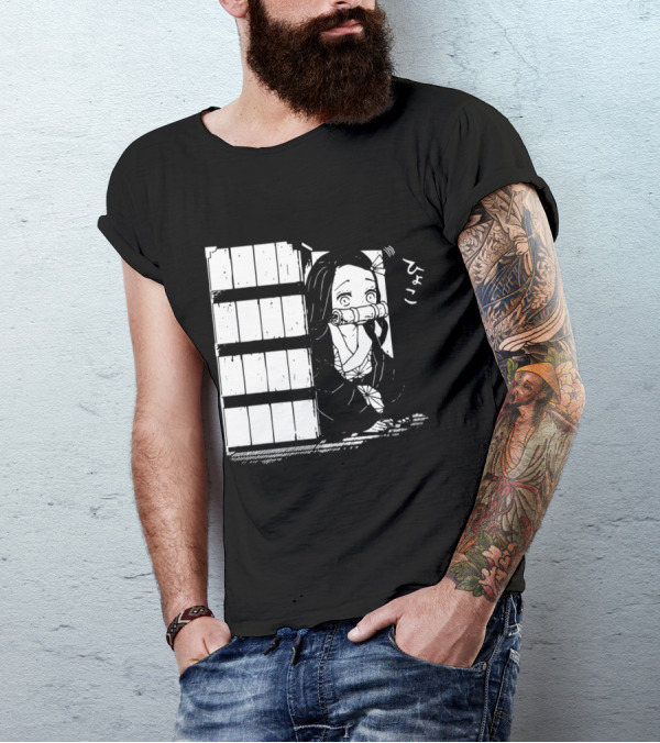 Kawaii Cute Nezuko Peeking Demon Slayer Anime Character Japan T-Shirt