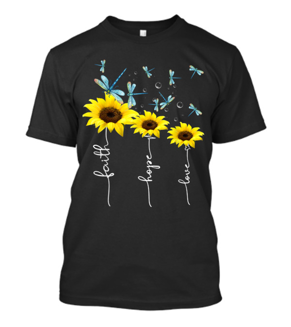 Faith Hope Love Sunflower Dragonfly Balloon T-Shirt