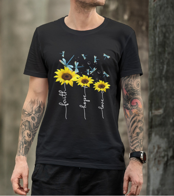 Faith Hope Love Sunflower Dragonfly Balloon T-Shirt