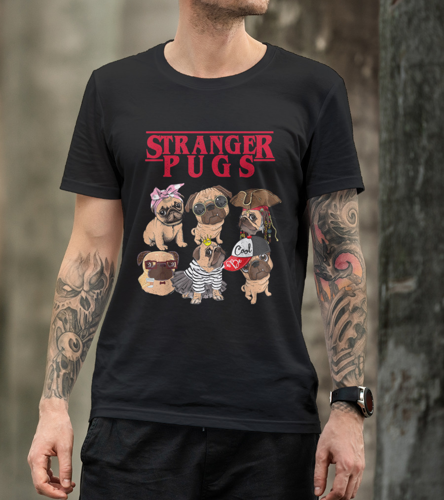 Stranger Pugs Things Flix Cute Pug Characters In Costumes T-Shirt