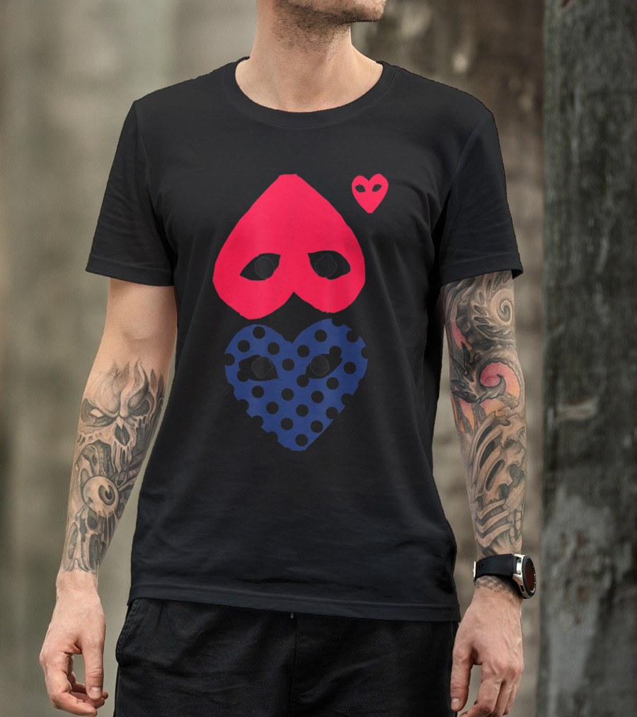 Idol Heart Pocket Cutie Red And Polka Dot Heart Mask Duo T-Shirt