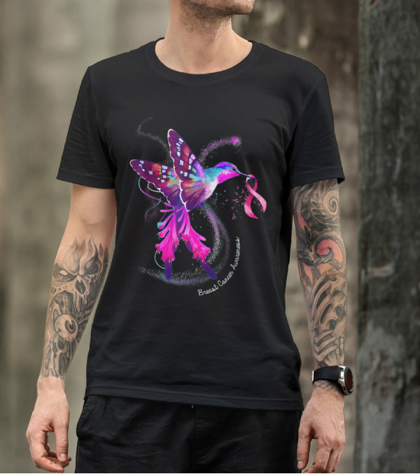 Hummingbird Holding Pink Ribbon Breast Cancer Awareness T-Shirt